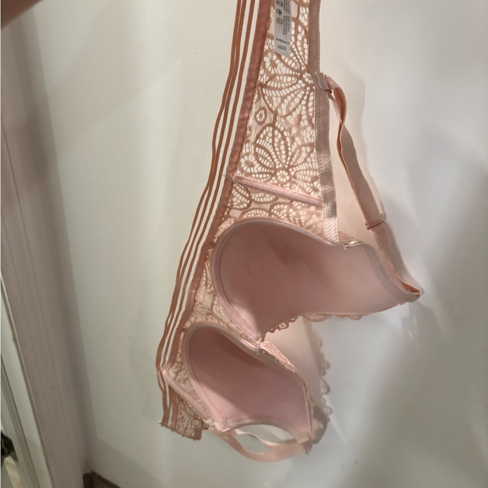 Balconette Bra 36DD Pink Lace Floral Adjustable Strap Semi-Sheer Underwire - Picture 6 of 6